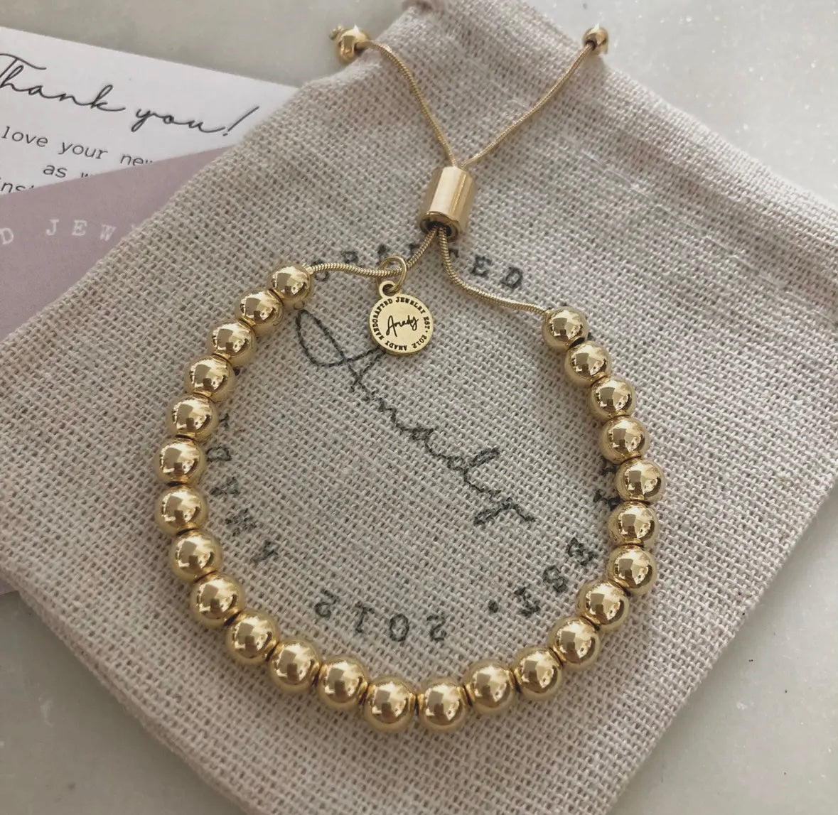 Gold Beaded Adjustable Bracelet